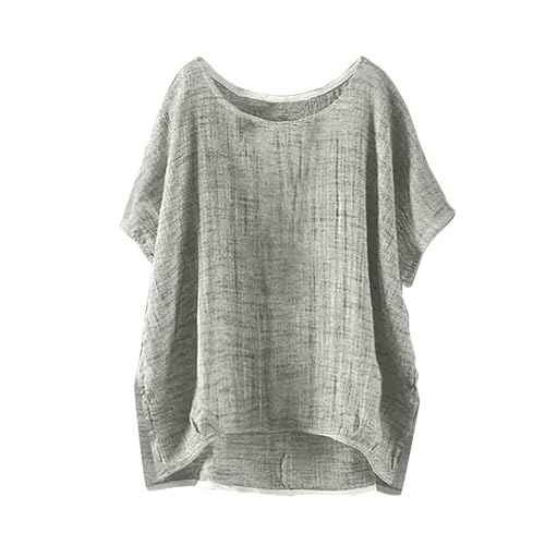 Damen T-Shirt leinenbluse Sommer Oversize Baumwoll Leinen Oberteile Vintage Einfarbig Tunika Bluse Basic Kurzarm Oversize Locker T-Shirt Lässiges Bequemes Shirt Modisch Hemdbluse Tunika Tops von Battnot