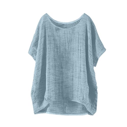 Damen T-Shirt leinenbluse Sommer Oversize Baumwoll Leinen Oberteile Vintage Einfarbig Tunika Bluse Basic Kurzarm Oversize Locker T-Shirt Lässiges Bequemes Shirt Modisch Hemdbluse Tunika Tops von Battnot