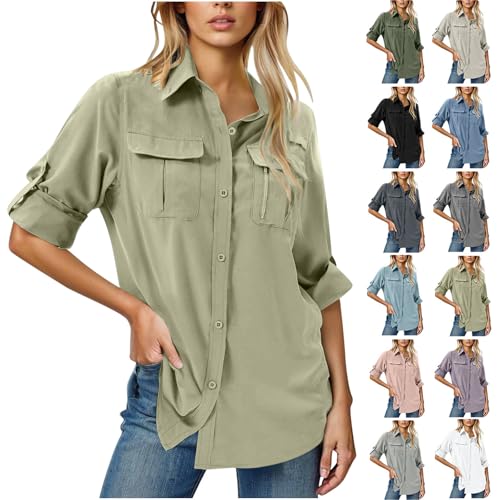 Damen UPF 50 UV Schutz Langarmshirt Damen Outdoor Wanderhemd Safari Kleidung Atmungsaktiv Bluse Schutz Langarmshirt Shirt Safari Kleidung Wanderhemd Tops für Running Wandern Surfen Angeln von Battnot
