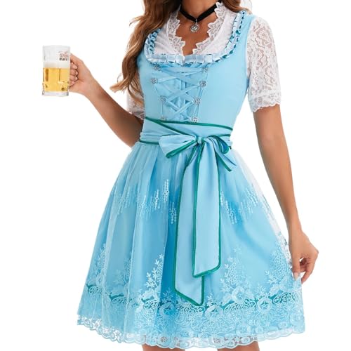 Dirndl Damen Midi Trachtenkleid Trachtenmode Trachtenrock Kleid für Oktoberfest Besondere Anlässe Lang Festlich Grosse GröSsen Dirndlbluse Oktoberfest-Kostüm Inkl. DirndlschüRze S-5XL von Battnot