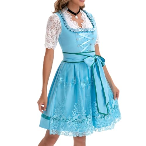 Dirndl Damen Midi Trachtenkleid Trachtenmode Trachtenrock Kleid für Oktoberfest Besondere Anlässe Lang Festlich Grosse GröSsen Dirndlbluse Oktoberfest-Kostüm Inkl. DirndlschüRze S-5XL von Battnot