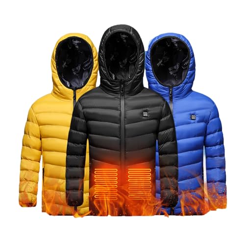 Elektrisch Beheizte Jacke für Kinder, Beheizte Weste Kinder Weste Mantel USB Elektrische Lange Ärmel Heizung Kapuzenjacken Warm Winter Thermobekleidung füR Outdoor Camping Wanderung Wärmejacke von Battnot