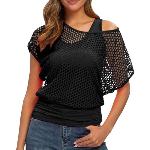 Frauen Partytop Sommertop Fasching Fest Netzoberteil aktueller Trend in Neonfarben 80er 90er Jahre Outfit Damen, Netzshirt Neon Netz Shirt für Karneval Party Netztop 80er 90er Jahre Outfit von Battnot