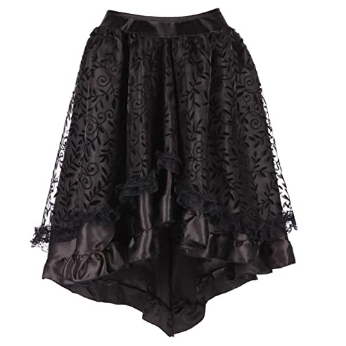 Gothic Rock Damen Steampunk Spitze Rock Kleidung Kurzer Gothic Rock Damen Schwarz Kurz Punk Minirock Steampunk Skirt Cosplay Party Damen Gothic Steampunk Rock Viktorianischer Piratenrock von Battnot