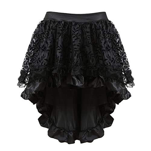 Gothic Rock Damen Steampunk Spitze Rock Kleidung Kurzer Gothic Rock Damen Schwarz Kurz Punk Minirock Steampunk Skirt Cosplay Party Damen Gothic Steampunk Rock Viktorianischer Piratenrock von Battnot