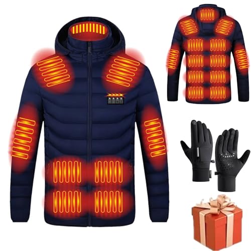 Heizjacke Herren Damen Beheizbare Jacke Beheizte Jacke Wärmende Beheizbare Weste Winter Warm Daunenjacke mit 19 Heizzonen Heizmantel Kapuze Funktionsjacke Winddicht Outdoorjacke mit handschuhe von Battnot