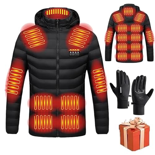 Heizjacke Herren Damen Beheizbare Jacke Beheizte Jacke Wärmende Beheizbare Weste Winter Warm Daunenjacke mit 19 Heizzonen Heizmantel Kapuze Funktionsjacke Winddicht Outdoorjacke mit handschuhe von Battnot