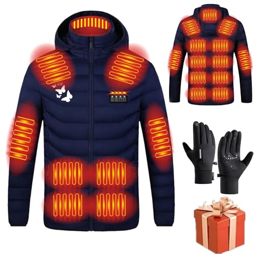 Heizjacke Herren Damen Beheizbare Jacke Beheizte Jacke Wärmende Beheizbare Weste Winter Warm Daunenjacke mit 19 Heizzonen Heizmantel Kapuze Funktionsjacke Winddicht Outdoorjacke mit handschuhe von Battnot