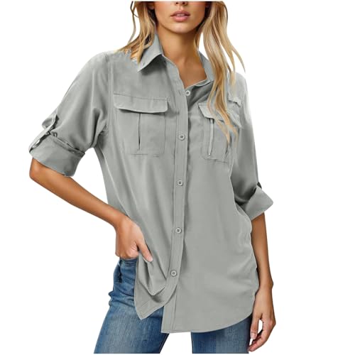 Hemd Damen UPF50+ UV Schutz Outdoorhemd Schnelltrocknend Freizeithemd Langarm Funktionshemd Wanderhemd Tops für Angeln Safari Reisen Golf Atmungsaktiv Bluse Schutz Langarmshirt Shirt von Battnot