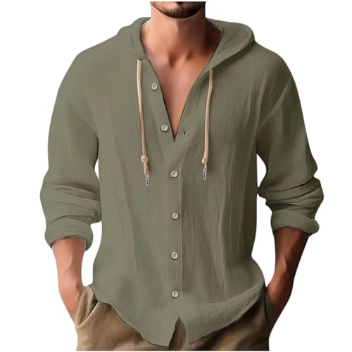 Herren Kapuzenpullover dünn Baseball-Sweatshirt Langarm T-Shirt Shirts Tops Hoodie mit Kapuze Knopfleiste Frühling Herbst Hemd Baumwolle Freizeithemd Leicht Casual Shirt Leinenhemd von Battnot