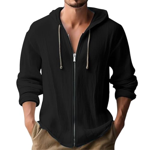 Herren Kapuzenpullover dünn Baseball-Sweatshirt Langarm T-Shirt Shirts Tops Hoodie mit Kapuze Knopfleiste Frühling Herbst Hemd Baumwolle Freizeithemd Leicht Casual Shirt Leinenhemd von Battnot