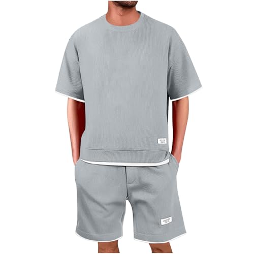 Herren T-Shirt and Shorts Set 2 Teiliges Sommer Jogginganzug Sportanzug Kurzarm Tracksuit Streetwear Outfit Trainingsanzug Y2K Hip Hop Mit Baumwol Bequem Casual Wear Unisex Outfit von Battnot