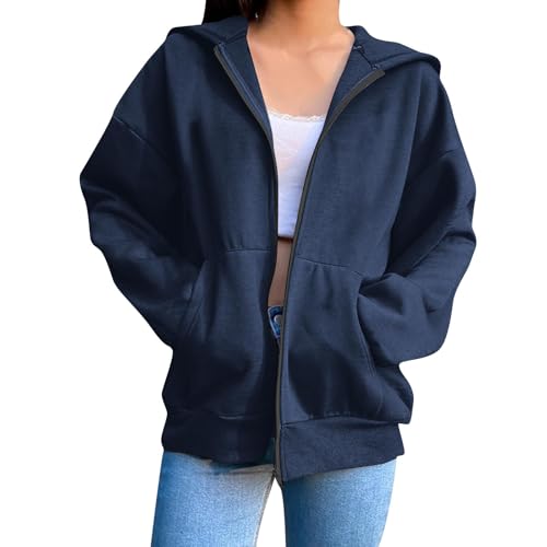 Hoodie Damen Oversize, Damen Kapuzenpullover Sweatjacke Sweatshirt Farbvarianten Kapuzenjacke Kapuzenpulli Langarm Kapuze Hoodie Sport Style Casual Fitness Basic Training Kapuzenpullover für Damen von Battnot