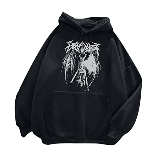 Hoodie Damen Pullover Y2k Ästhetischer Übergroßes Sweatshirt Kapuzen Hoodie Oversized Sweatshirts E Girl 90s Baggy Langarm Pulli Mantel Streetwear Herbst Winter Outwear Kapuzenpullover von Battnot