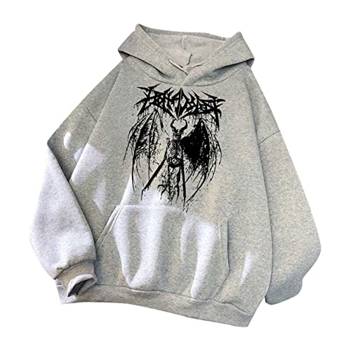 Hoodie Damen Pullover Y2k Ästhetischer Übergroßes Sweatshirt Kapuzen Hoodie Oversized Sweatshirts E Girl 90s Baggy Langarm Pulli Mantel Streetwear Herbst Winter Outwear Kapuzenpullover von Battnot