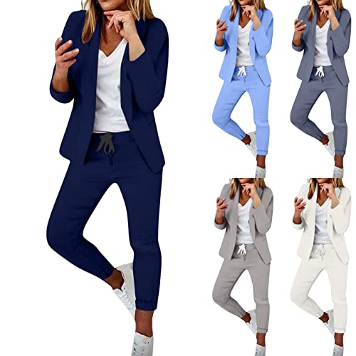 Hosenanzug Damen Anzug Set Zweiteiliger Elegant Revers Business Büro Formal Blazer Hose 2-teilig Slim Fit Langarm Anzugjacke Anzug Damen Elegant 2 Teiler Hosenanzug Damen Business Anzug Set von Battnot