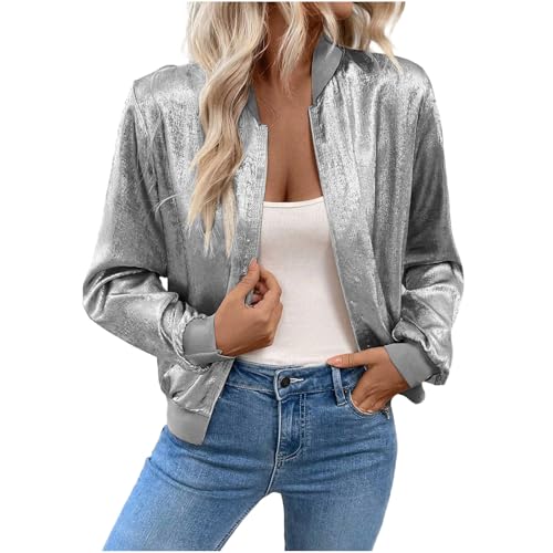 Jacke Damen, ÜBergangsjacke Damen Leichte Sommerjacke Herbst Stehkragen Jacket Boyfriend Parka DüNne FrüHlingsjacke Elegant Leichte Jacke Kurzmantel Blouson Jacken Zip Up Solid Leichte Coat von Battnot