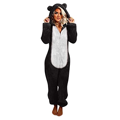 Battnot Jumpsuit Damen Teddy Fleece Einteiler Overall Anzug Flauschig Schlafanzug Winter Warm Onesie Plüsch Kuschelig Overall Hausanzug Lang Schlafoverall Weich Pyjama Schlafanzug mit Kapuze XXXXXL von Battnot