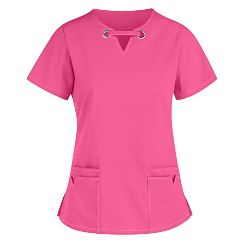 Kasacks Damen Pflege Günstig Einfarbig Kurzarm V-Ausschnitt T-Shirt Tops mit Taschen Schlupfhemd Arbeitsuniform Pflegebekleidung Kasack Krankenpfleger Uniform Pflegeheim Nurse Berufskleidung Tops von Battnot