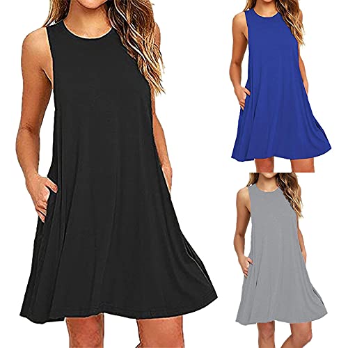 Kleid Damen Elegant Sommerkleid Damen Leicht und Luftig Shirtkleid Ärmellos Minikleid Sommerkleid Kurz Hohe Taille Kleider Freizeitkleid Einfarbig Kurzarm Strandkleid 2025 Lässig Sommerkleider von Battnot