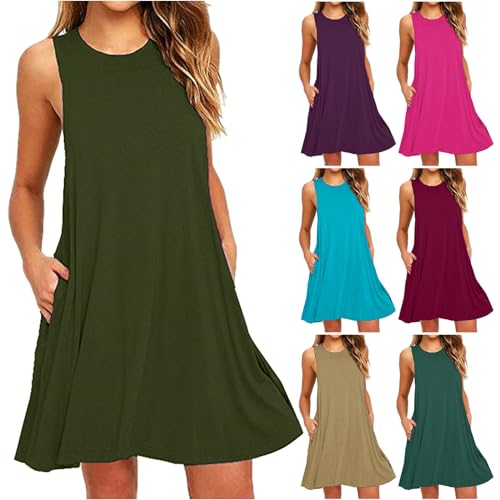 Kleid Damen Elegant Sommerkleid Damen Leicht und Luftig Shirtkleid Ärmellos Minikleid Sommerkleid Kurz Hohe Taille Kleider Freizeitkleid Einfarbig Kurzarm Strandkleid 2025 Lässig Sommerkleider von Battnot