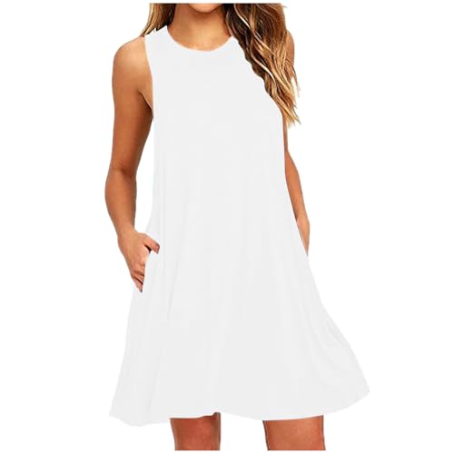 Kleid Damen Elegant Sommerkleid Damen Leicht und Luftig Shirtkleid Ärmellos Minikleid Sommerkleid Kurz Hohe Taille Kleider Freizeitkleid Einfarbig Kurzarm Strandkleid 2025 Lässig Sommerkleider von Battnot