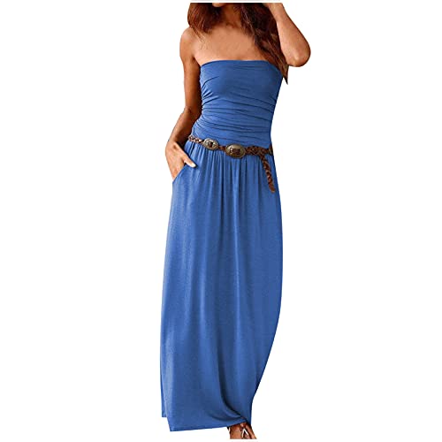 Kleider Damen Sommer Elegant Bandeau Kleid Damen Sommer Boho Sommerkleid Damen Elegant Lang Freizeitkleid Trägerlos Ärmellos Party Strandkleid Boho Kleider Cocktailkleid Strandkleid mit Tasche von Battnot