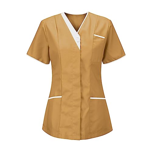 Krankenhaus Schlupfhemd Bluse Kurzarm V-Ausschnitt Kasack Damen Pflege Liebe Motiv Bunt Arzt Uniform Berufsbekleidung Krankenschwester Kleidung Plus Size Nurse Uniformen Arbeitskleidung von Battnot