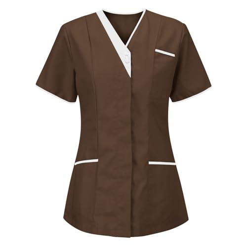 Krankenhaus Schlupfhemd Bluse Kurzarm V-Ausschnitt Kasack Damen Pflege Liebe Motiv Bunt Arzt Uniform Berufsbekleidung Krankenschwester Kleidung Plus Size Nurse Uniformen Arbeitskleidung von Battnot