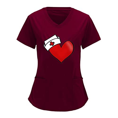 Krankenhaus Schlupfhemd Bluse Kurzarm V-Ausschnitt Kasack Damen Pflege Liebe Motiv Bunt Arzt Uniform Berufsbekleidung Krankenschwester Pflege Kleidung Damen Plus Size Nurse Uniformen von Battnot