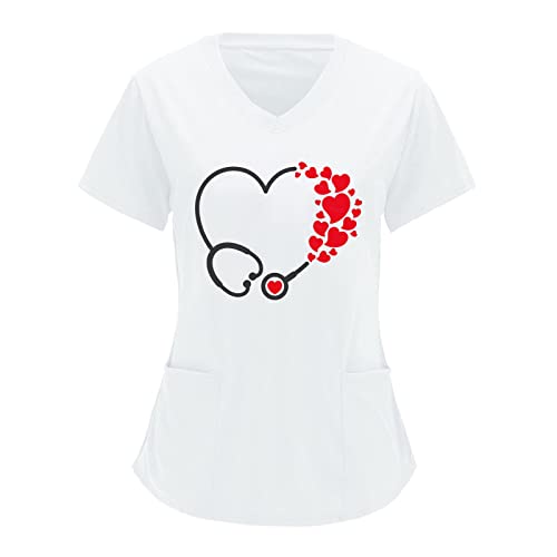 Krankenhaus Schlupfhemd Bluse Kurzarm V-Ausschnitt Kasack Damen Pflege Liebe Motiv Bunt Arzt Uniform Berufsbekleidung Krankenschwester Pflege Kleidung Damen Plus Size Nurse Uniformen von Battnot