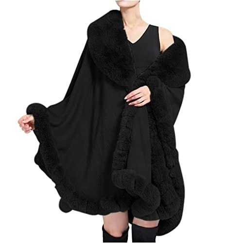 Kunstpelz Schal Stola Bolero Damen Für Frauen Hochzeit Abend Braut Brautschal Brautstola Damen Winter Kunstpelz Poncho Strick Schal Stola Warm Cape Cardigan übergroßer Winter XXL Damen Poncho von Battnot