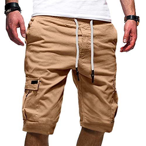 Kurze Hosen Herren Cargo Shorts Baumwolle Kurz Hosen Casual Einfarbig Cargohose Sommer Bermuda Short mit Taschen Männer Sommerhose Elastischer Sporthose Regulär Fit Freizeithose Shorts von Battnot