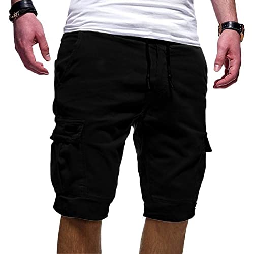 Kurze Hosen Herren Cargo Shorts Baumwolle Kurz Hosen Casual Einfarbig Cargohose Sommer Bermuda Short mit Taschen Männer Sommerhose Elastischer Sporthose Regulär Fit Freizeithose Shorts von Battnot