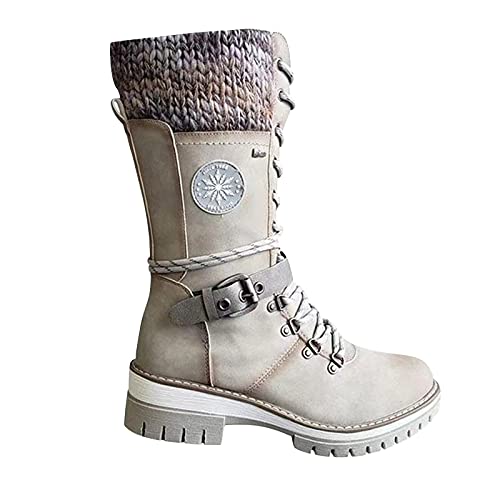 Langschaft Stiefel Damen Basic Winter Stiefel Beiläufig Lang Boots Herbst Winter Vintage Schnüren Schuhe Langschaft Boots Langschaft Stiefel Stiefel Schuhe Spitze Damen Stiefeletten Damenstiefel von Battnot