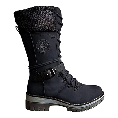 Langschaft Stiefel Damen Basic Winter Stiefel Beiläufig Lang Boots Herbst Winter Vintage Schnüren Schuhe Langschaft Boots Langschaft Stiefel Stiefel Schuhe Spitze Damen Stiefeletten Damenstiefel von Battnot