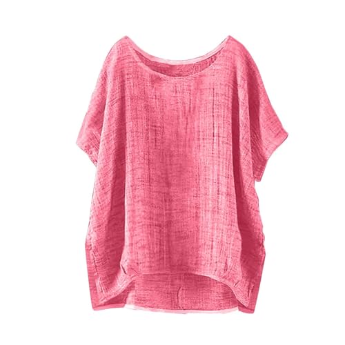 Leinenhemd Damen Sommer Modisch Licht Hemdbluse Basic Rundhals Leinenhemd Baumwolle Und Leinen Langarmshirts Bestickte Hemden Halbarm Freizeitoberteile Vintage Boho Tops Oversized Oberteil von Battnot