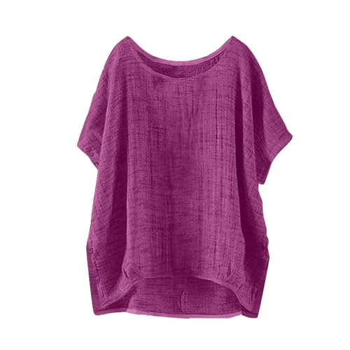 Leinenhemd Damen Sommer Modisch Licht Hemdbluse Basic Rundhals Leinenhemd Baumwolle Und Leinen Langarmshirts Bestickte Hemden Halbarm Freizeitoberteile Vintage Boho Tops Oversized Oberteil von Battnot
