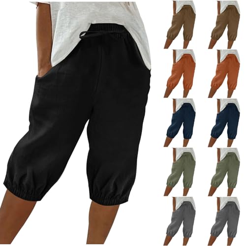 Leinenhose Damen Sommer Bermuda Shorts Baumwolle Knielang Kurze Hose Causal Strandshorts Einfarbig Freizeit Shorts Sweatpants Jogginghose Damen Sommer Modische Sale Leinenhose Leicht Luftig von Battnot