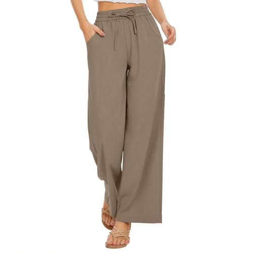 Leinenhose Damen Sommer Lang Lose Fit Sommerhose Sale Leinen Hose Leicht Luftig, Leinenhose Damen Sommerhose Stoffhosen, Baumwolle Hosen Sommer Baggy Lose Leinen Lockere Hose von Battnot