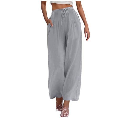 Leinenhose Damen Sommer Sale Angebote Hose Weites Bein Baumwolle Leinen Sommerhose Lang Freizeithose Strandhose Leichte Loose Bequeme Stoffhose Baumwollehosen von Battnot
