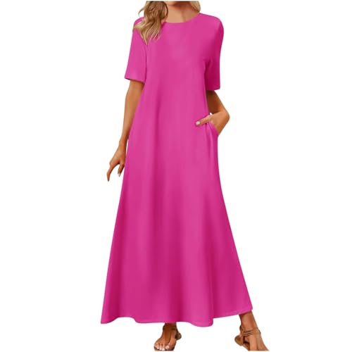 Leinenkleid Damen Sommer Casual Midikleid Kurzarm A-Linie Kleid Strandkleid Sommerkleid Damen Kleider Rundhalsausschnitt Kurzarm Freizeitkleid Strandkleider Boho Lang Kleid mit Taschen Leinenkleid Damen Sommer Casual Midikleid Kurzarm A-Linie Kleid Strandkleid Sommerkleid Damen Kleider Rundhalsausschnitt Kurzarm Freizeitkleid Strandkleider Boho Lang Kleid mit Taschen von Battnot