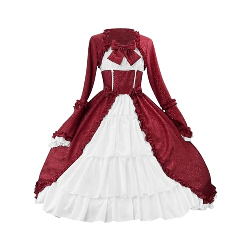 Mittelalter Kleid Damen Mittelalterlich Vintage Rokoko Kleid Damen Lolita Partykleid Gothic Retro Kleid Viktorianische Kleider Damen Vintage Maxikleid Karneval Halloween Party Prinzessin Kostüm von Battnot