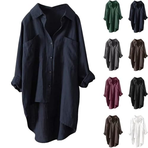 Musselin Bluse Damen Oversized Hemdbluse Langarm Lang - Longbluse Damen Hemd Elegant Sommer Baumwolle Lässig Oberteil Sommerbluse Leinenbluse Tunika Tops Musselinbluse Große Größen von Battnot