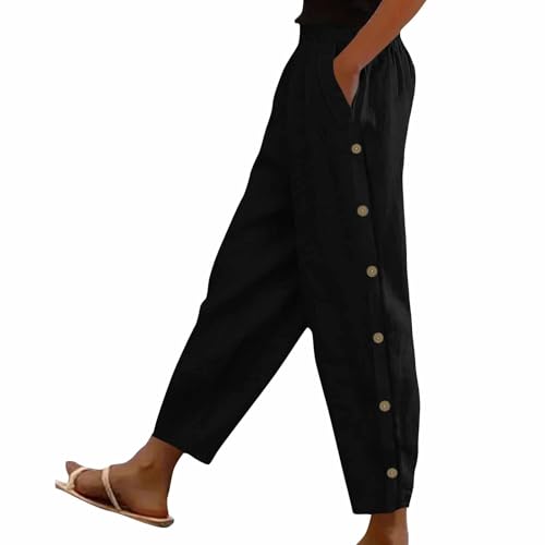 Musselin Hose Damen Lang Leichte Sommerhose - Leinenhose Freizeithose Stretch Baumwolle Elegant Leinenhose Damen Sommerhose Damenmode Sale Stoffhose Freizeithose Jogginghose mit Taschen von Battnot