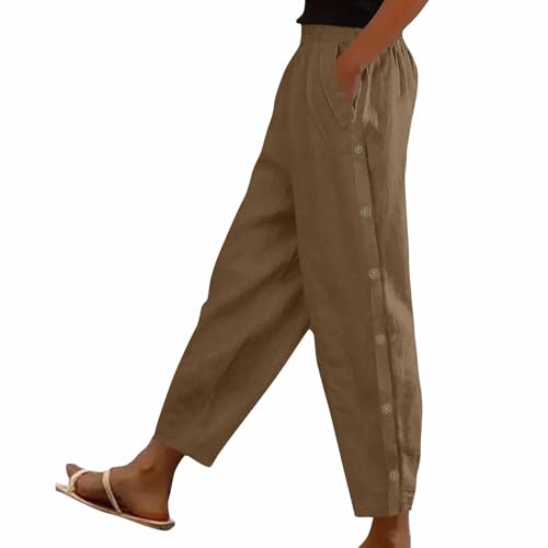 Musselin Hose Damen Lang Leichte Sommerhose - Leinenhose Freizeithose Stretch Baumwolle Elegant Leinenhose Damen Sommerhose Damenmode Sale Stoffhose Freizeithose Jogginghose mit Taschen von Battnot