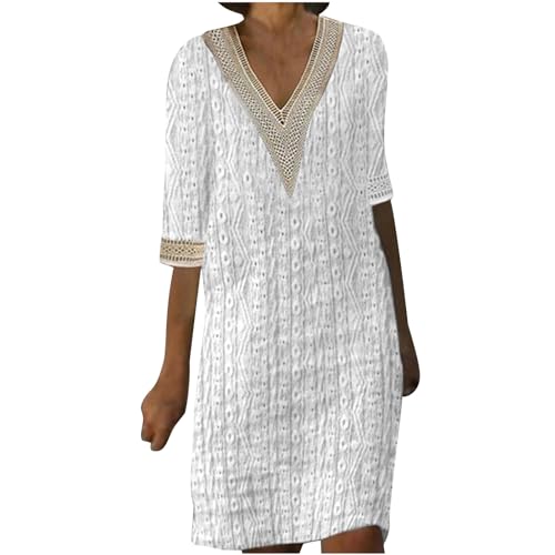 Musselin Kleid Damen, Damen Sommerkleid Elegant Schicke, Freizeit Kleid Luftige Sommerkleid Knielang Strandkleid Einfarbig Komfortabel Boho Blusenkleid Günstig Strandkleid Leicht Luftig Sommerkleid von Battnot