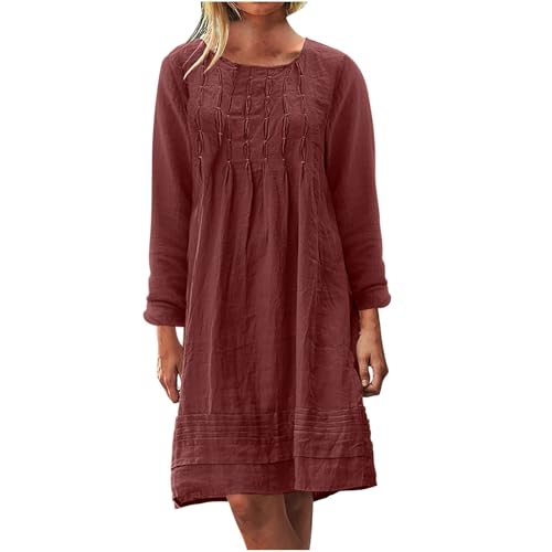 Musselin Kleid Damen Sommer Plissee Leinenkleid Große Größen Sommerkleid Damen Kleider Sommer Casual Rundhalsausschnitt Kurzarm Freizeitkleid Strandkleider Boho Kleid A-Linie Kleid von Battnot