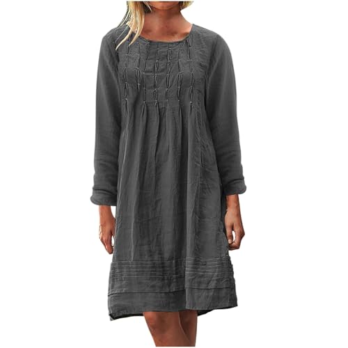 Musselin Kleid Damen Sommer Plissee Leinenkleid Große Größen Sommerkleid Damen Kleider Sommer Casual Rundhalsausschnitt Kurzarm Freizeitkleid Strandkleider Boho Kleid A-Linie Kleid von Battnot