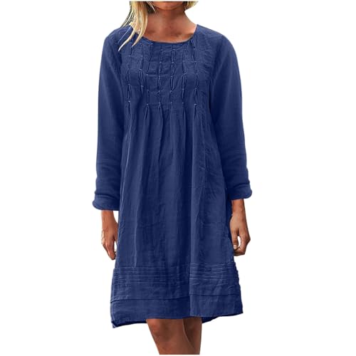 Musselin Kleid Damen Sommer Plissee Leinenkleid Große Größen Sommerkleid Damen Kleider Sommer Casual Rundhalsausschnitt Kurzarm Freizeitkleid Strandkleider Boho Kleid A-Linie Kleid von Battnot